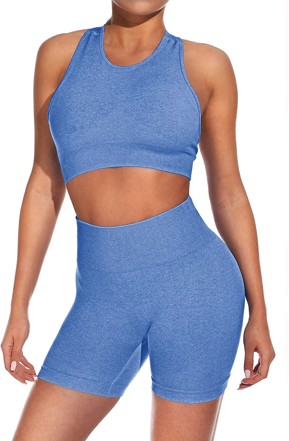 FAVALIVE Two Piece Outfits for Women Summer Bodycon Athletic Shorts Sets