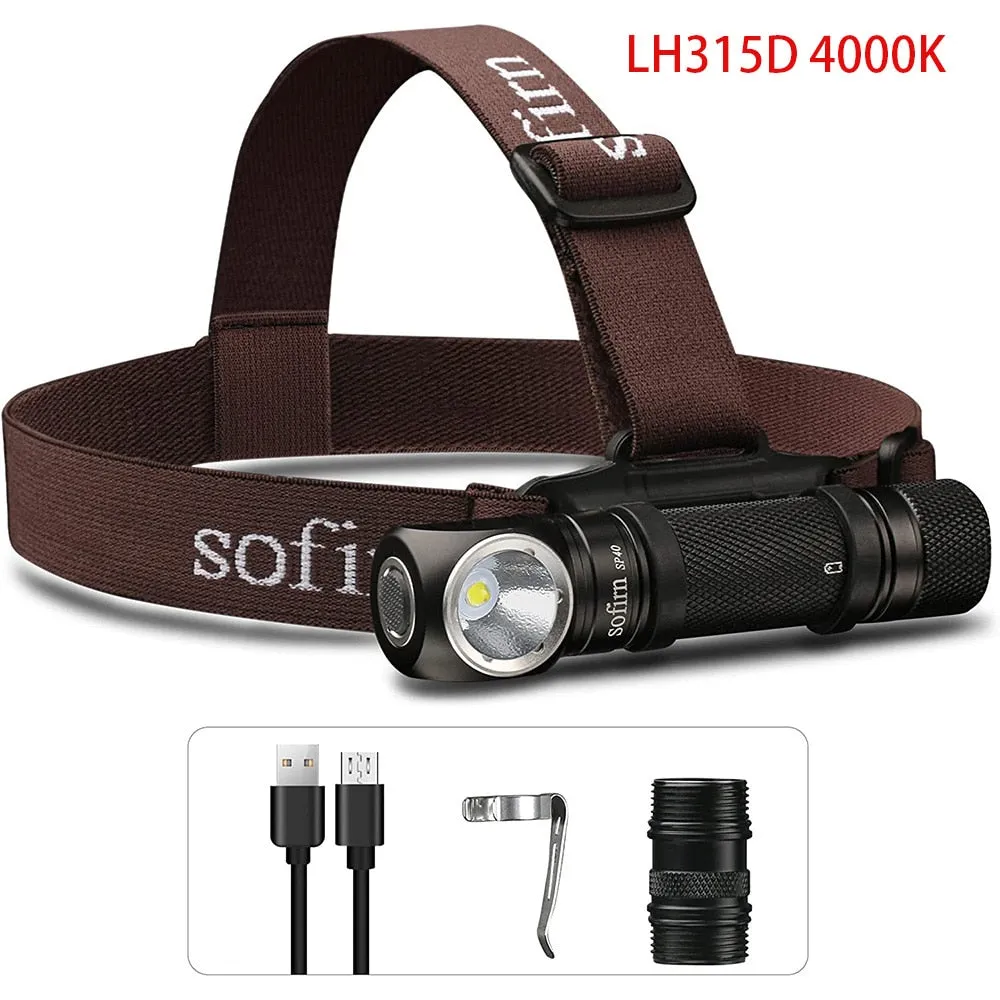 Sofirn SP40 Headlamp LED EDC 18650 Rechargeable Headlight 1200lm Bright Outdoor Fishing Torch with Magnet Tail Cap